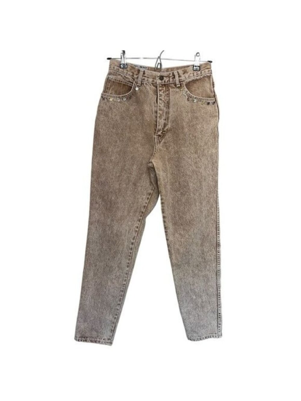 Sivan High Waisted Acid Wash Denim Jeans Womens 26 Brown Decorative Rivets VTG